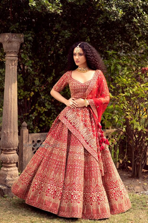 Designer bridal lehenga in red colour cheap